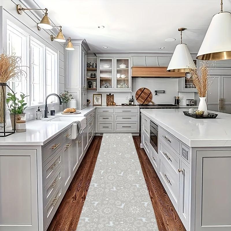 Christmas Snowflake Elk Kitchen Rug Non Slip Machine Washable Carpet