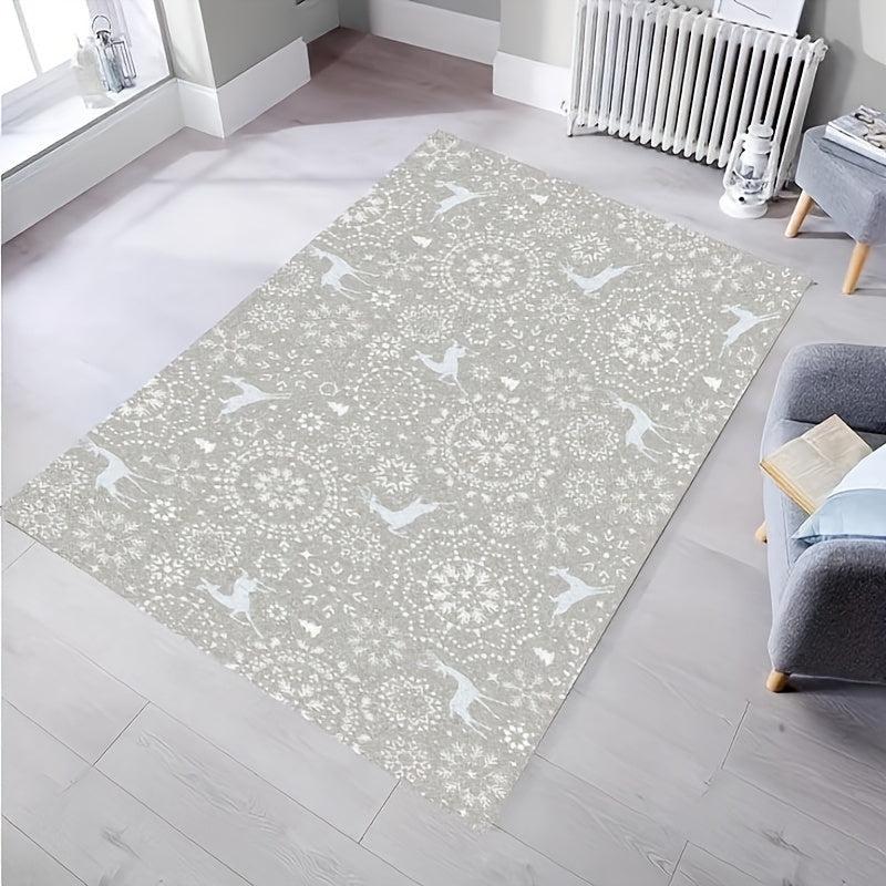Christmas Snowflake Elk Kitchen Rug Non Slip Machine Washable Carpet