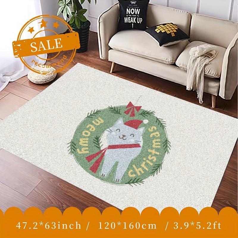1pc Christmas Cat Entrance Carpet Kitchen Rug Non Slip Machine Washable ...