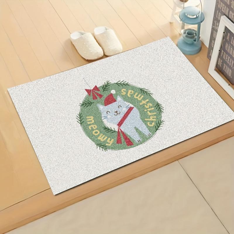 1pc Christmas Cat Entrance Carpet Kitchen Rug Non Slip Machine Washable ...