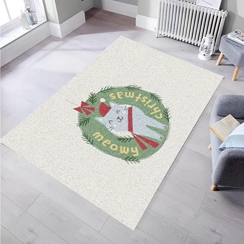 1pc Christmas Cat Entrance Carpet Kitchen Rug Non Slip Machine Washable ...