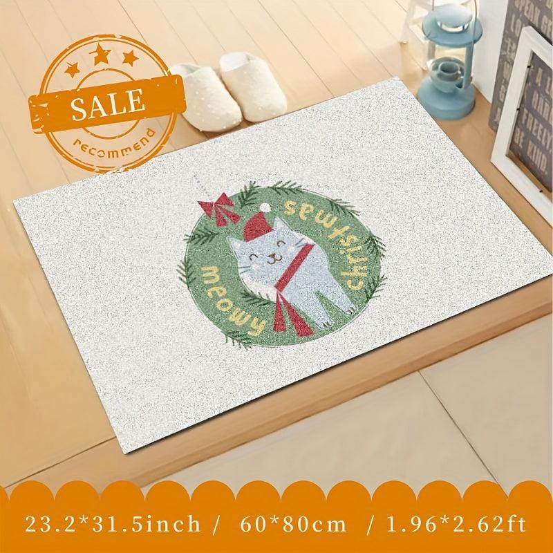 1pc Christmas Cat Entrance Carpet Kitchen Rug Non Slip Machine Washable ...