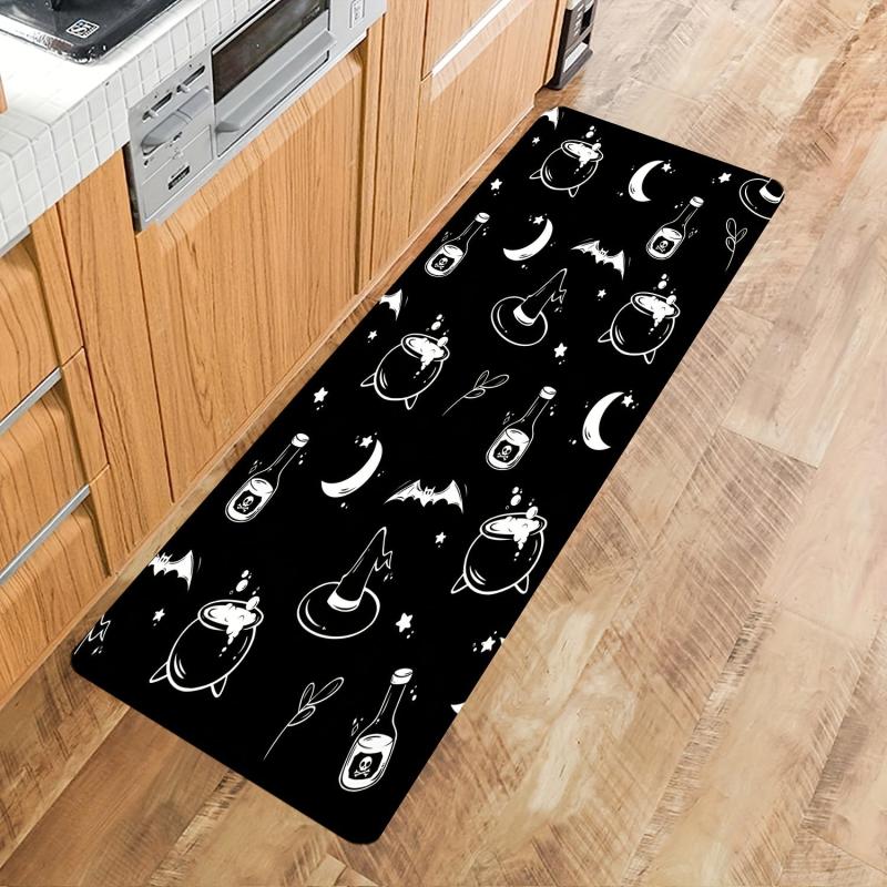 Halloween Bat Skull Pattern Flannel Rug Non-slip Floor Mat Washable