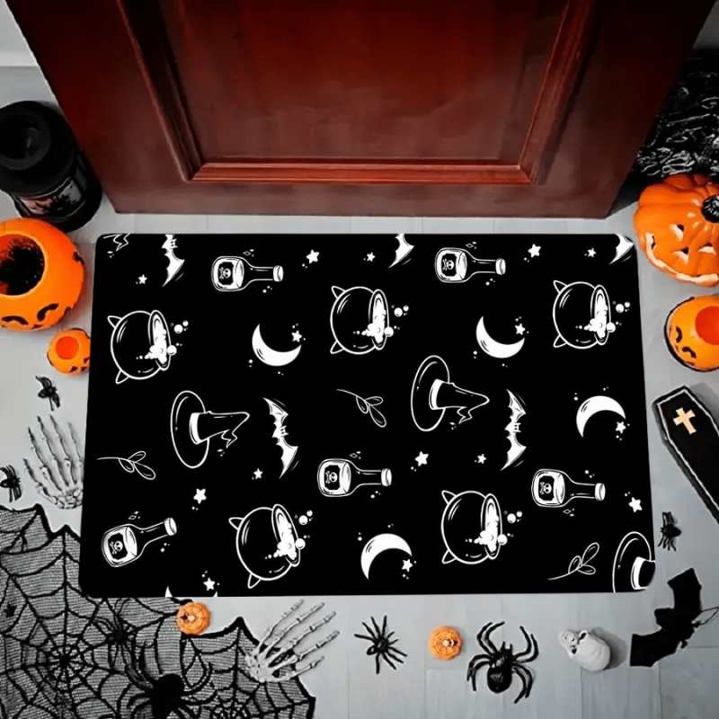 Halloween Bat Skull Pattern Flannel Rug Non-slip Floor Mat Washable