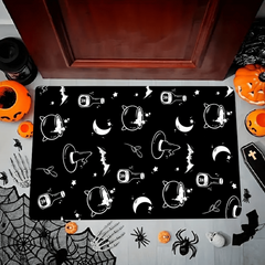 Halloween Bat Skull Pattern Flannel Rug Non-slip Floor Mat Washable