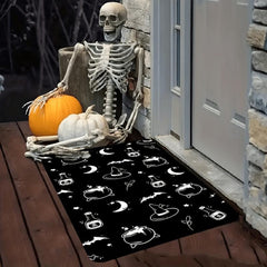 Halloween Bat Skull Pattern Flannel Rug Non-slip Floor Mat Washable