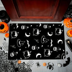 Halloween Bat Skull Pattern Flannel Rug Non-slip Floor Mat Washable