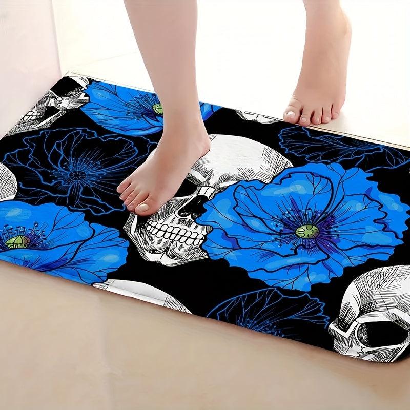 Flower Skull Print Floor Mat Living Room Carpet Bedroom Floor Mat