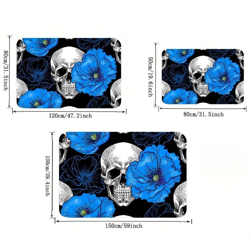 Flower Skull Print Floor Mat Living Room Carpet Bedroom Floor Mat