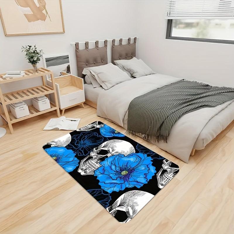 Flower Skull Print Floor Mat Living Room Carpet Bedroom Floor Mat
