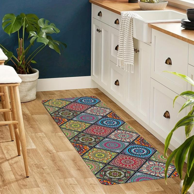 Boho Printed Kitchen Mat Non Slip Geometric Bath Rug Modern Carpet