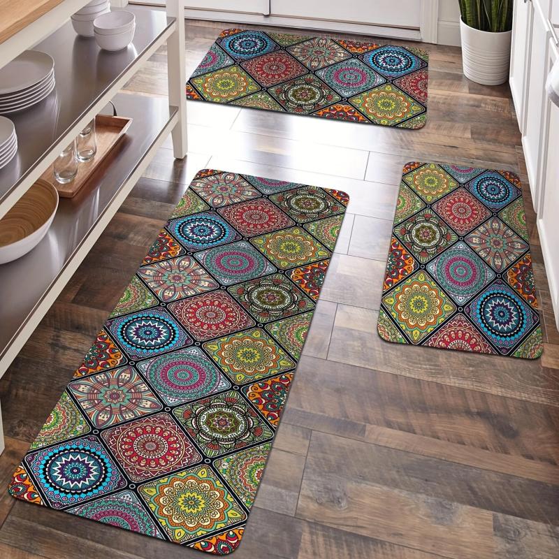 Boho Printed Kitchen Mat Non Slip Geometric Bath Rug Modern Carpet