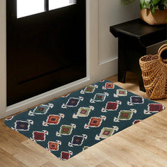Retro Geometric Pattern Floor Mat Soft Decorative Bath Rug Machine Washable