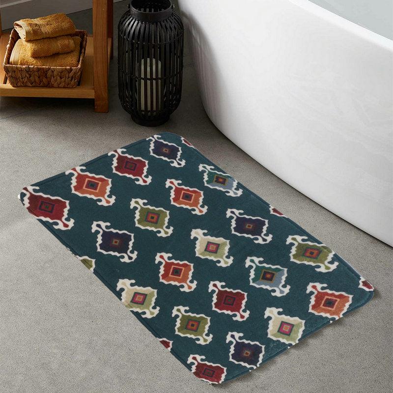 Retro Geometric Pattern Floor Mat Soft Decorative Bath Rug Machine Washable
