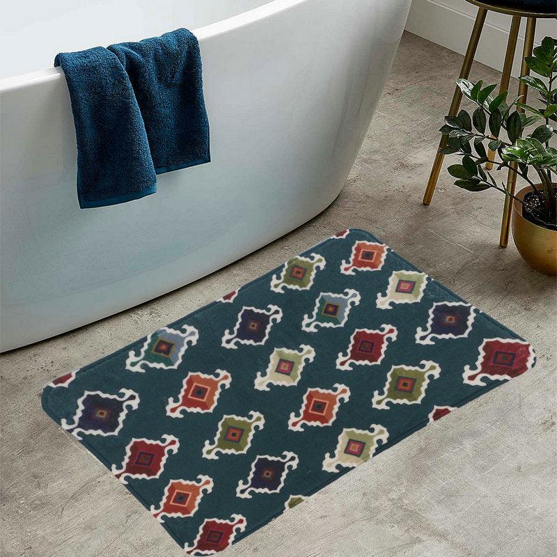 Retro Geometric Pattern Floor Mat Soft Decorative Bath Rug Machine Washable