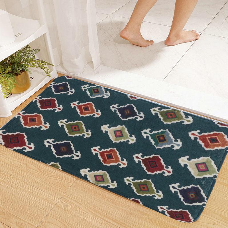 Retro Geometric Pattern Floor Mat Soft Decorative Bath Rug Machine Washable