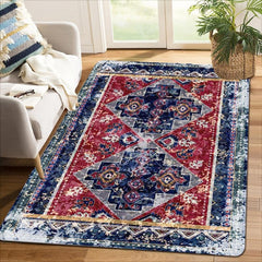Boho Vintage Area Rug Faux Cashmere Persian Rug Non Slip TPR Backing