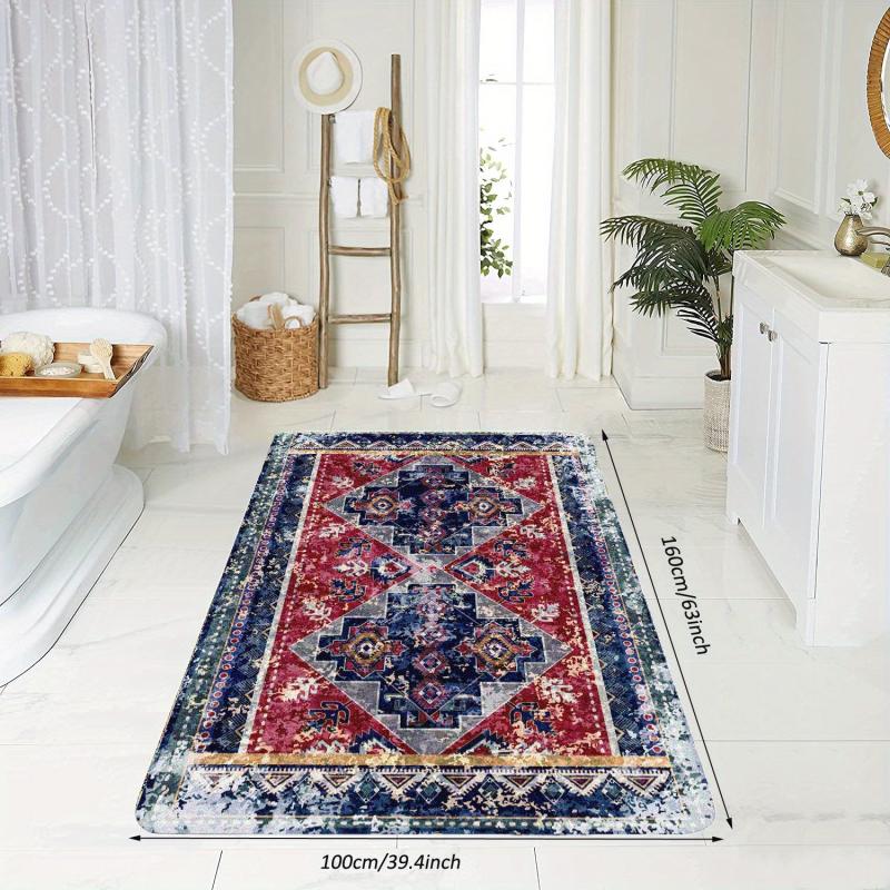 Boho Vintage Area Rug Faux Cashmere Persian Rug Non Slip TPR Backing