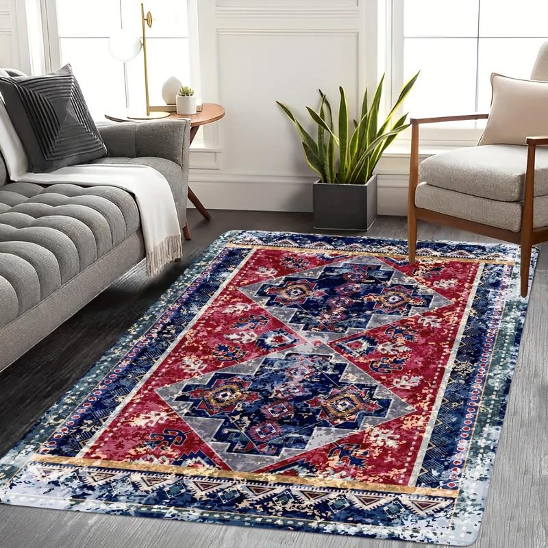 Boho Vintage Area Rug Faux Cashmere Persian Rug Non Slip TPR Backing