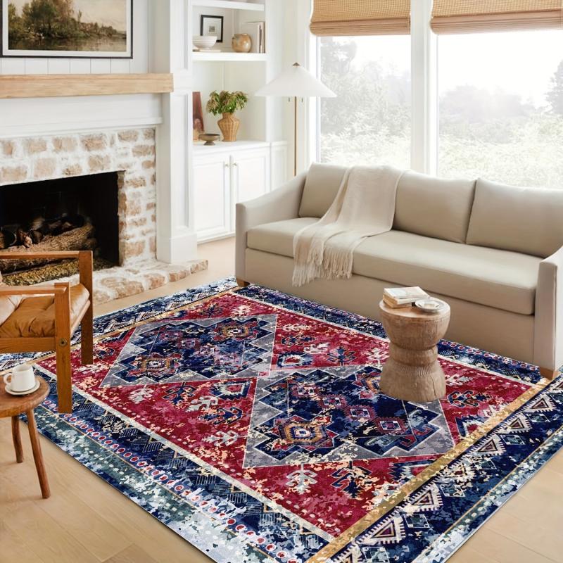 Boho Vintage Area Rug Faux Cashmere Persian Rug Non Slip TPR Backing