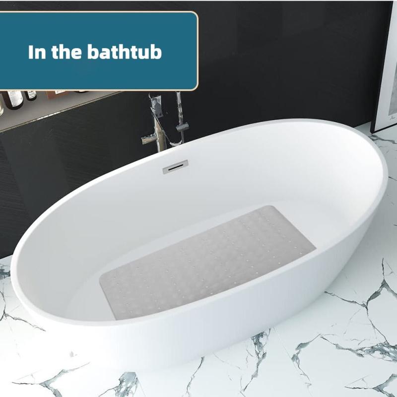 Non Slip Bath Mat for Kids and Elderly 27.5 x 15.75 Grey and Beige