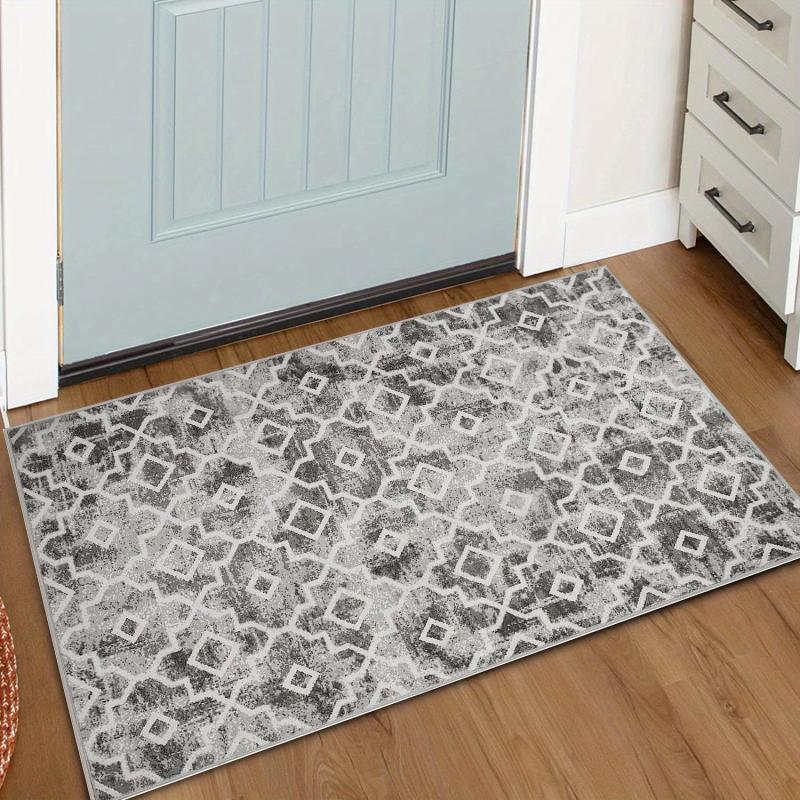 Grey Bohemian Tribal Area Carpet Retro Grid Small Entrance Door Mat