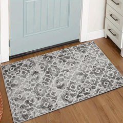 Grey Bohemian Tribal Area Carpet Retro Grid Small Entrance Door Mat