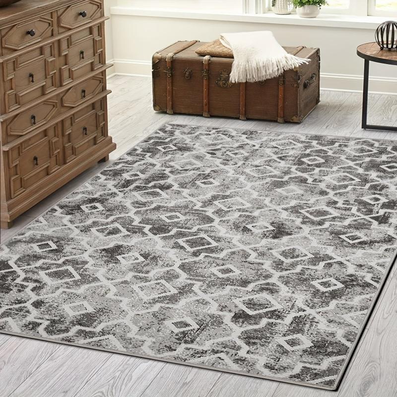 Grey Bohemian Tribal Area Carpet Retro Grid Small Entrance Door Mat
