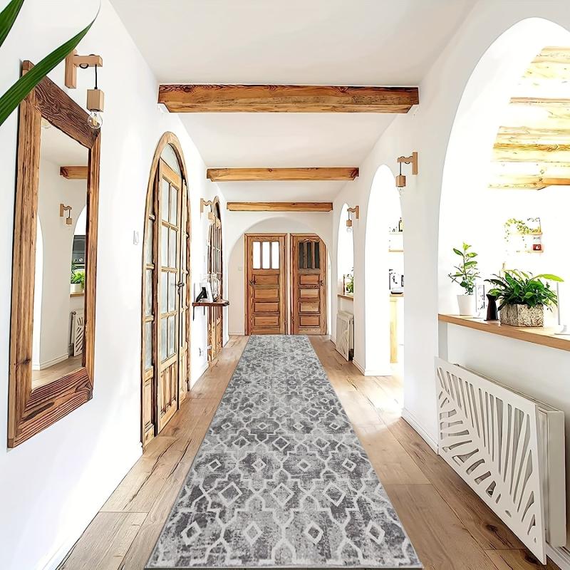 Grey Bohemian Tribal Area Carpet Retro Grid Small Entrance Door Mat
