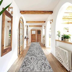 Grey Bohemian Tribal Area Carpet Retro Grid Small Entrance Door Mat