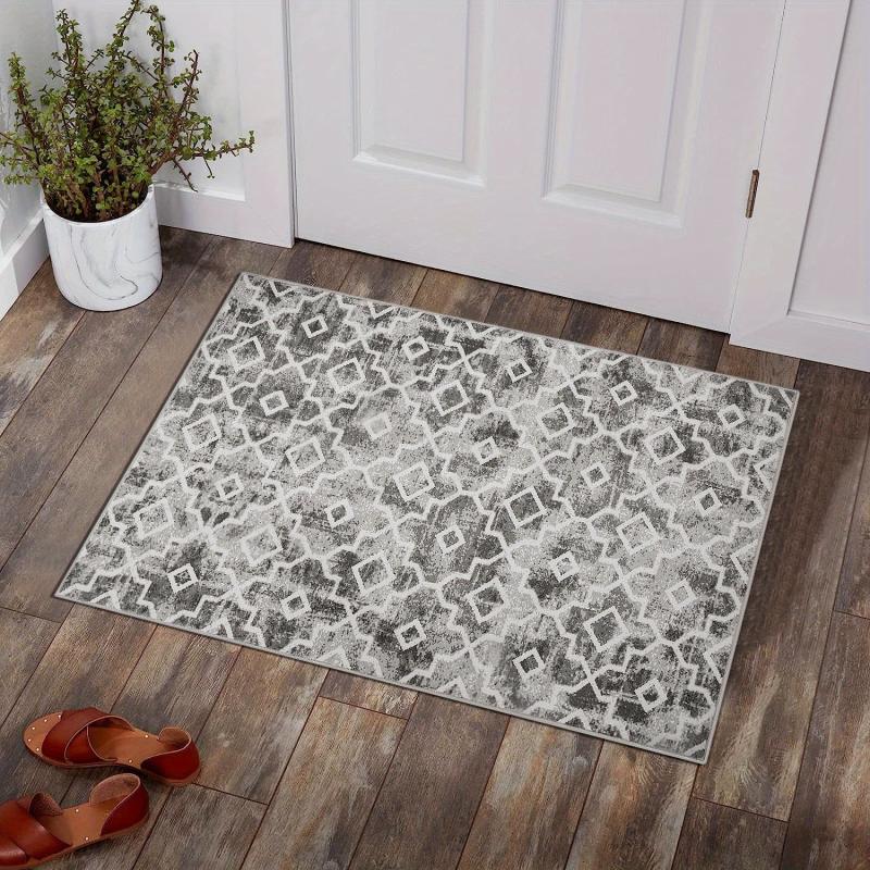 Grey Bohemian Tribal Area Carpet Retro Grid Small Entrance Door Mat