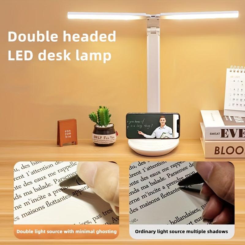 Dual Head Folding Desk Lamp with Phone Holder
