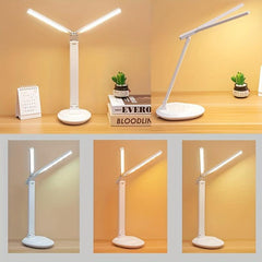 Dual Head Folding Desk Lamp with Phone Holder
