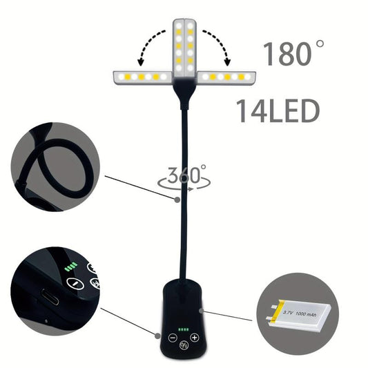 Touch Control Reading Light, 3 Colors, 8 Brightness, Rechargeable, Portable
