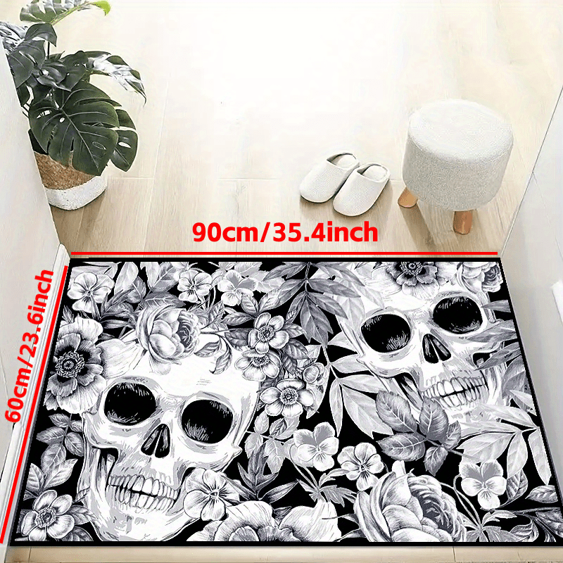 Skull&Flowers Halloween Doorway Mat Horror Floor Mat