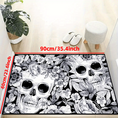 Skull&Flowers Halloween Doorway Mat Horror Floor Mat