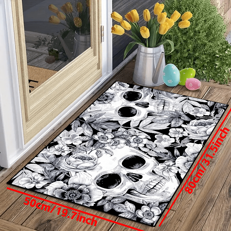 Skull&Flowers Halloween Doorway Mat Horror Floor Mat