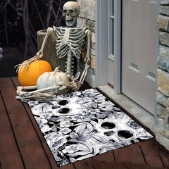 Skull&Flowers Halloween Doorway Mat Horror Floor Mat