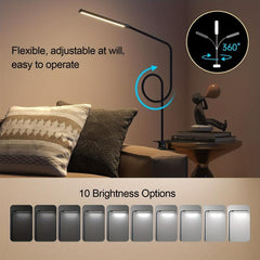 Clampable LED Desk Lamp USB Plug 3 Colors 10 Brightnesses Dimmable
