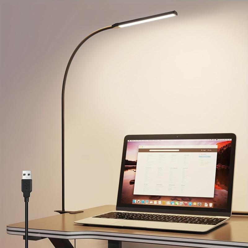 Clampable LED Desk Lamp USB Plug 3 Colors 10 Brightnesses Dimmable