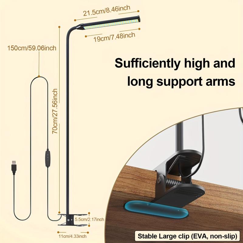 Clampable LED Desk Lamp USB Plug 3 Colors 10 Brightnesses Dimmable