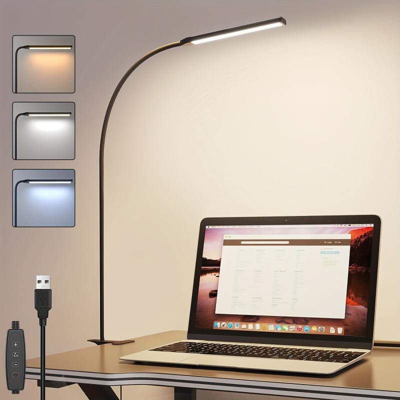 Clampable LED Desk Lamp USB Plug 3 Colors 10 Brightnesses Dimmable