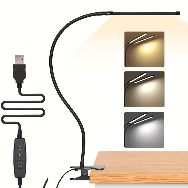 Clampable LED Desk Lamp USB Plug 3 Colors 10 Brightnesses Dimmable