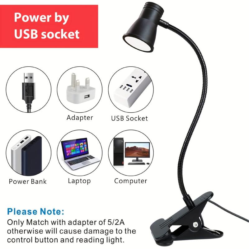 Clip On Lamp LED Desk Lamp 3-in-1 Light Colors Brightness Dimmable Home Office