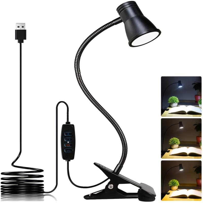 Clip On Lamp LED Desk Lamp 3-in-1 Light Colors Brightness Dimmable Home Office
