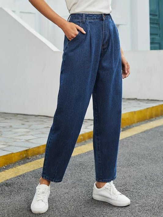 Baggy Straight Jeans Slash Pockets Ankle Length Denim Pants
