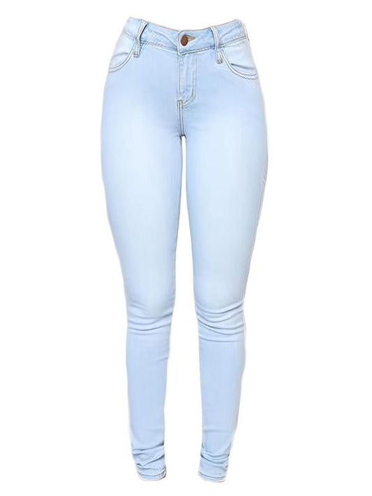 High Rise Skinny Fit Stacked Jeans High Waist Solid Tight Denim Pants