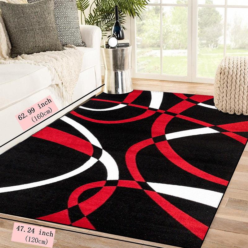 Modern Geometric Area Rug Red Home Decor Abstract Art Floor Mat