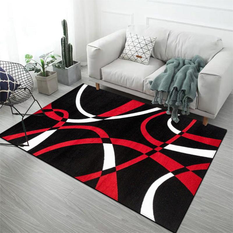 Modern Geometric Area Rug Red Home Decor Abstract Art Floor Mat