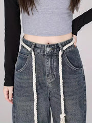 Loose Fit Wide Leg Raw Seam Jeans Women's Denim